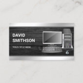 Gray Wood Desktop pcコンピューター修理技術者 名刺 (正面)