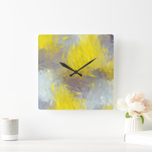 Gray Yellow Abstract Brushstrokes  スクエア壁時計 (ホーム)