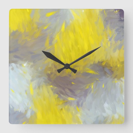 Gray Yellow Abstract Brushstrokes  スクエア壁時計 (正面)