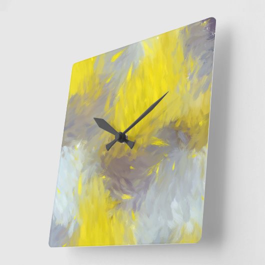 Gray Yellow Abstract Brushstrokes スクエア壁時計 (傾斜)