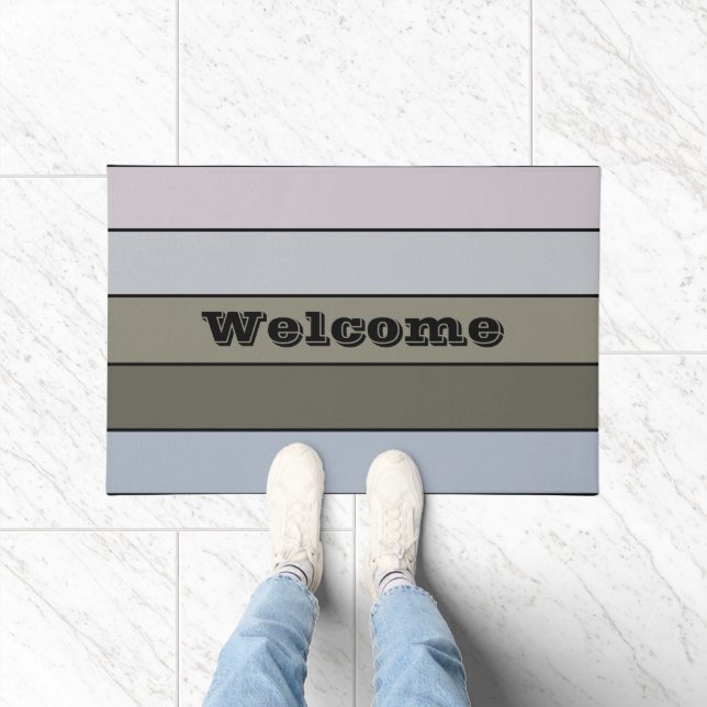 Grays Greens And Black Stripes On Watercolor Paper ドアマット (室内)