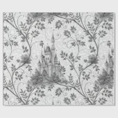 Grayscale Fairytale Castle with Ornate Vine Border ラッピングペーパー (フラット)