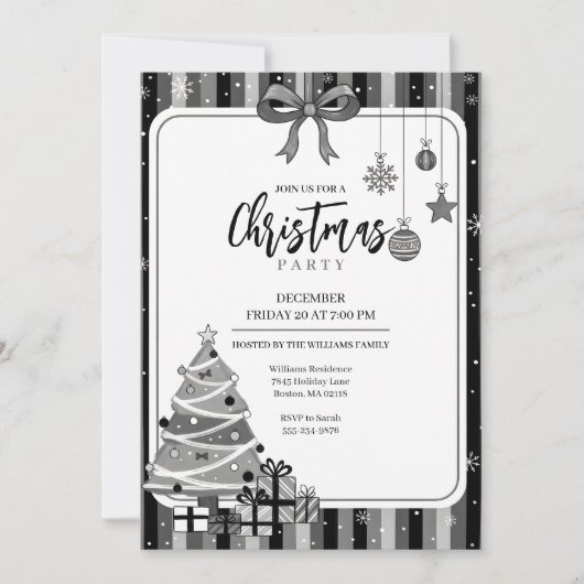Grayscale Modern Christmas Tree Invitation 招待状 (正面)