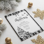 Grayscale Modern Christmas Tree Invitation 招待状