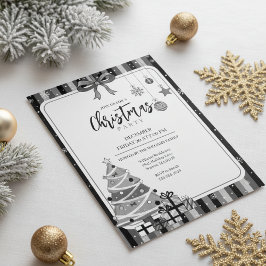 Grayscale Modern Christmas Tree Invitation 招待状