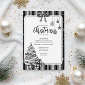 Grayscale Modern Christmas Tree Invitation 招待状
