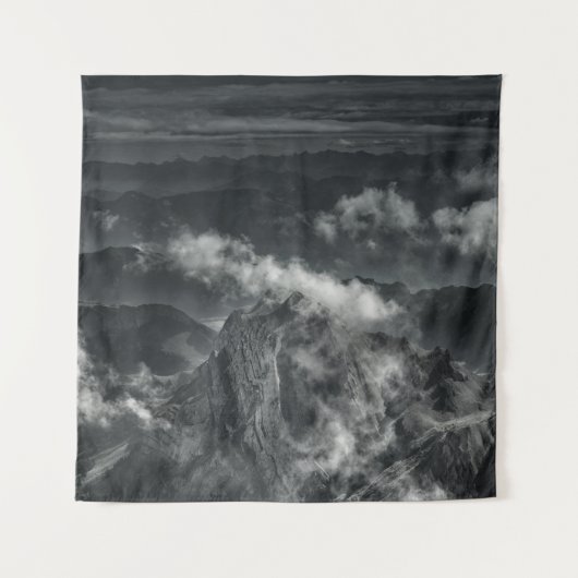 GRAYSCALE PHOTO OF MOUNTAIN RANGE タペストリー (正面)