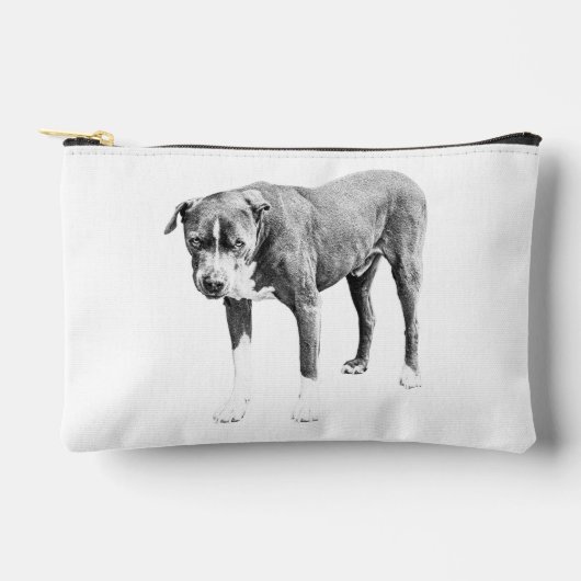 Grayscale Pit Bull Zipper Pouch アクセサリーポーチ (正面)