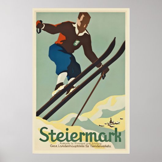Graz Steiermark Austria Vintage Ski Poster ポスター (正面)