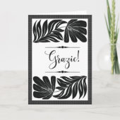 Grazie Floreale Elegante Tropicale Bianco e Nero カード (正面)