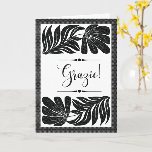 Grazie Floreale Elegante Tropicale Bianco e Nero カード (黄色い花)