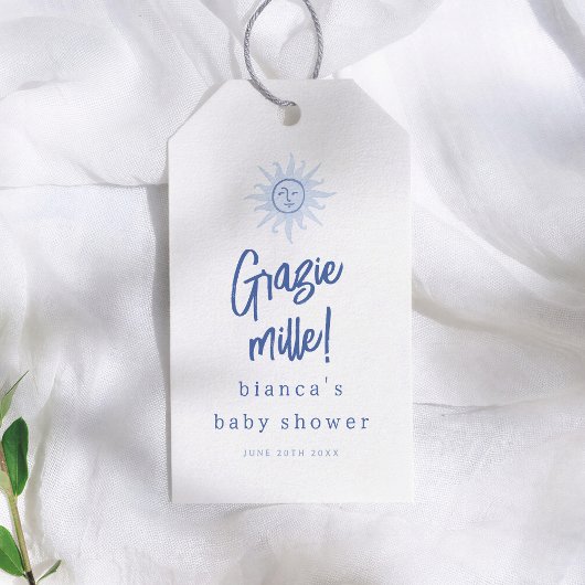 Grazie Mille! Italian Boy Baby Shower Thank You ギフトタグ