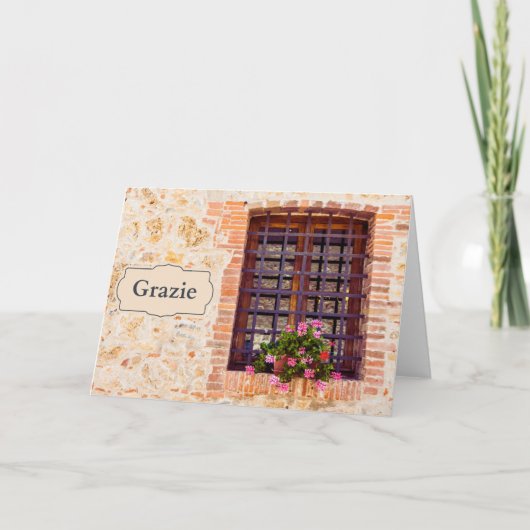 Grazie Thank you イタリアン Italy Flower Brick Window カード (正面)