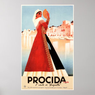 GRAZIELLA PROCIDA NAPOLI Travel Art Vintage Italy ポスター