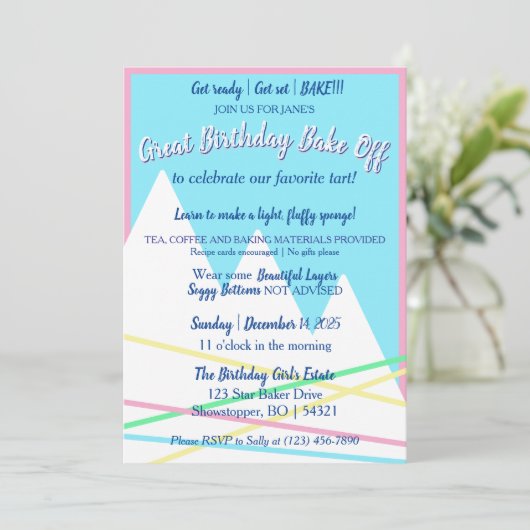 Great Birthday Bake Off Invitation | Pink Border 招待状 (スタンド正面)