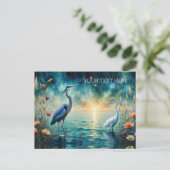 Great blue Heron and Egret flowers water ポストカード (スタンド正面)