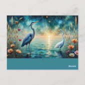 Great blue Heron and Egret flowers water ポストカード (裏面)