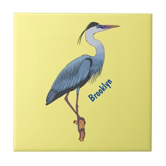 Great blue heron cartoon illustration タイル (正面)