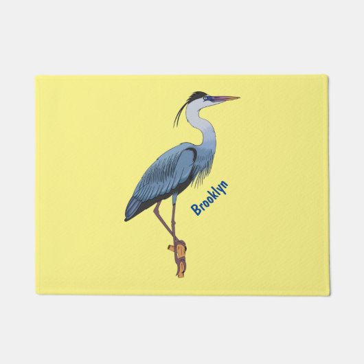 Great blue heron cartoon illustration ドアマット (正面)