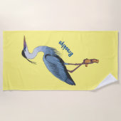 Great blue heron cartoon illustration ビーチタオル (正面)