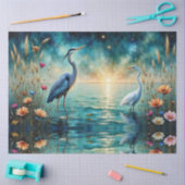Great blue Heron & Egret flowers in water 薄葉紙 (クラフト)