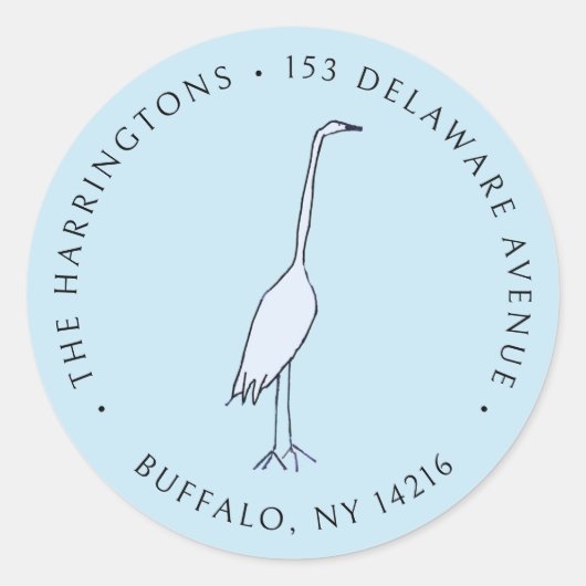 Great Blue Heron Hand-Drawn Return Address ラウンドシール (正面)