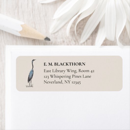 Great Blue Heron Hand-Drawn Victorian Address ラベル (インサイチュ)
