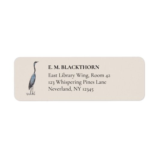 Great Blue Heron Hand-Drawn Victorian Address ラベル (正面)