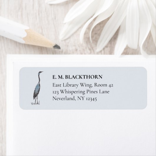 Great Blue Heron Hand-Drawn Victorian Address ラベル (インサイチュ)