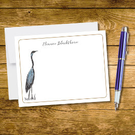 Great Blue Heron Hand-Drawn Vintage Elegant Bird ノートカード