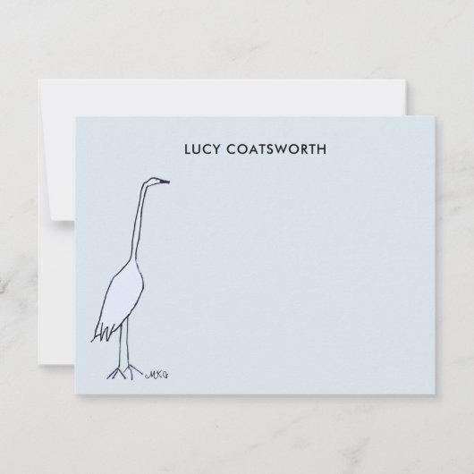 Great Blue Heron Monogram Marsh Bird Art Sky Blue ノートカード (正面)