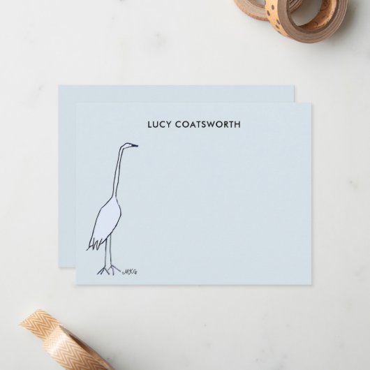 Great Blue Heron Monogram Marsh Bird Art Sky Blue ノートカード (正面/裏面インサイチュ)