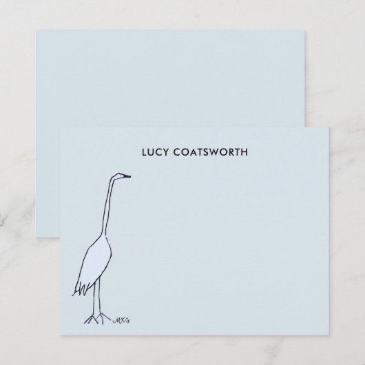 Great Blue Heron Monogram Marsh Bird Art Sky Blue ノートカード (正面/裏面)
