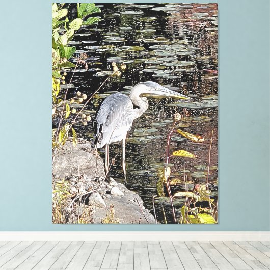 Great Blue Heron Stretched Canvas Print キャンバスプリント (インサイチュ (ウッドフロア))