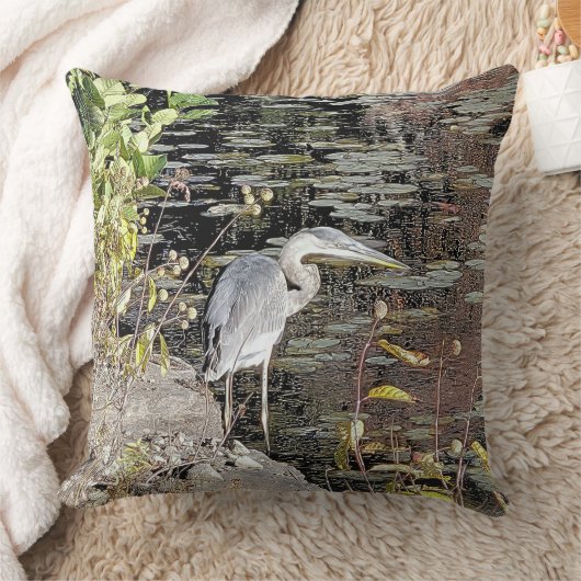Great Blue Heron Throw Pillow クッション (ブランケット)