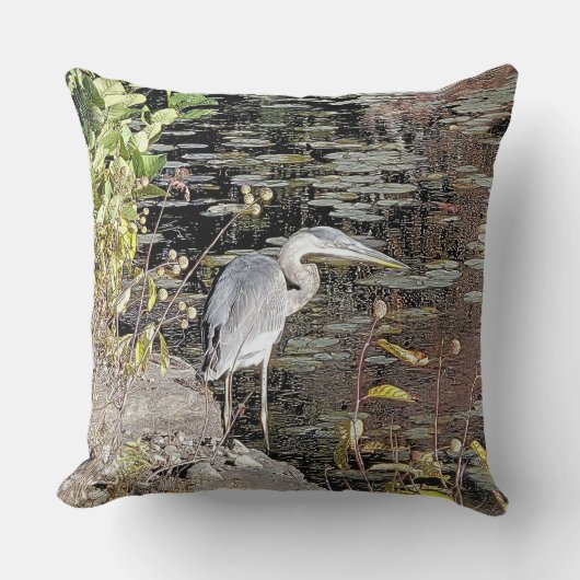 Great Blue Heron Throw Pillow クッション (正面)
