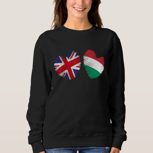 Great Britain Hungary Heart UK Flag Hungarian Flag スウェットシャツ (正面)