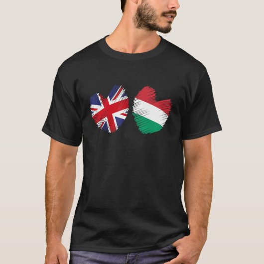 Great Britain Hungary Heart UK Flag Hungarian Flag Tシャツ (正面)
