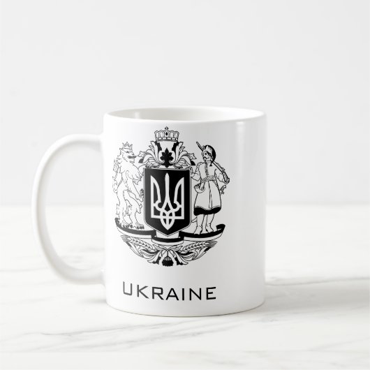 Great Coat of Arms of Ukraine Monochrome Fine Art コーヒーマグカップ (左)