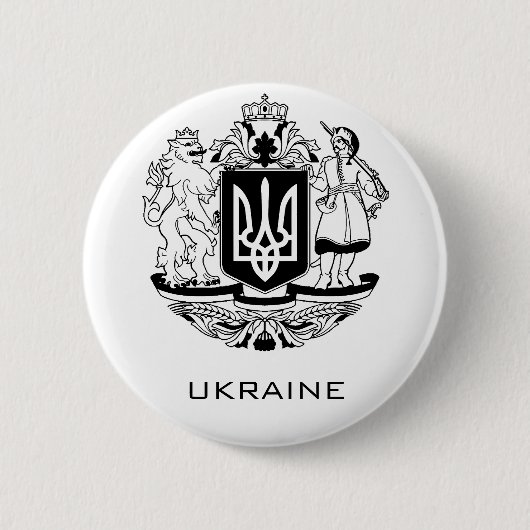 Great Coat of Arms of Ukraine Monochrome Fine Art 缶バッジ (正面)