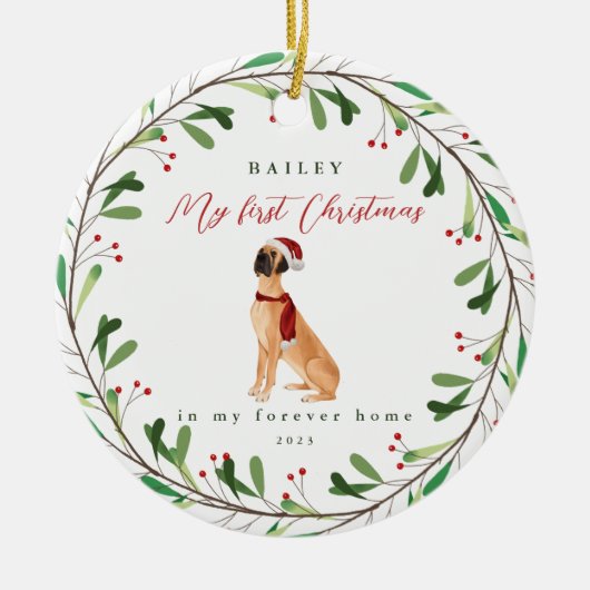 Great Daneという名前の私の初めてのクリスマス セラミックオーナメント (正面)