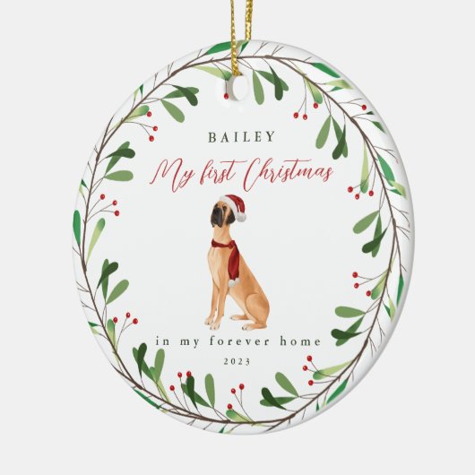 Great Daneという名前の私の初めてのクリスマス セラミックオーナメント (左)