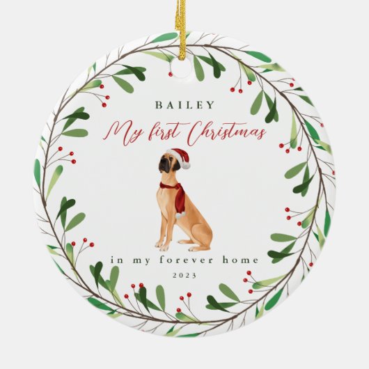 Great Daneという名前の私の初めてのクリスマス セラミックオーナメント (裏面)