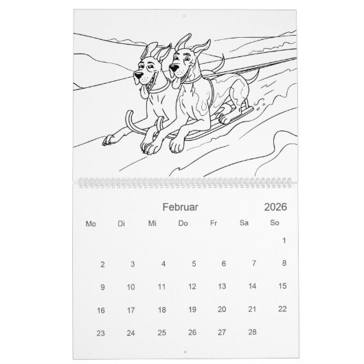Great Dane 18-Month Coloring Personalized カレンダー (2月 2026)