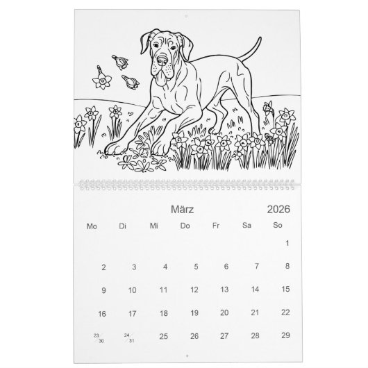 Great Dane 18-Month Coloring Personalized カレンダー (3月 2026)