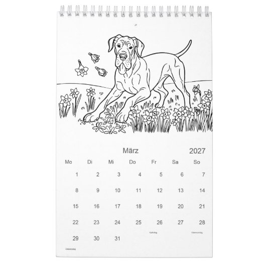 Great Dane 18-Month Coloring Personalized カレンダー (3月 2027)