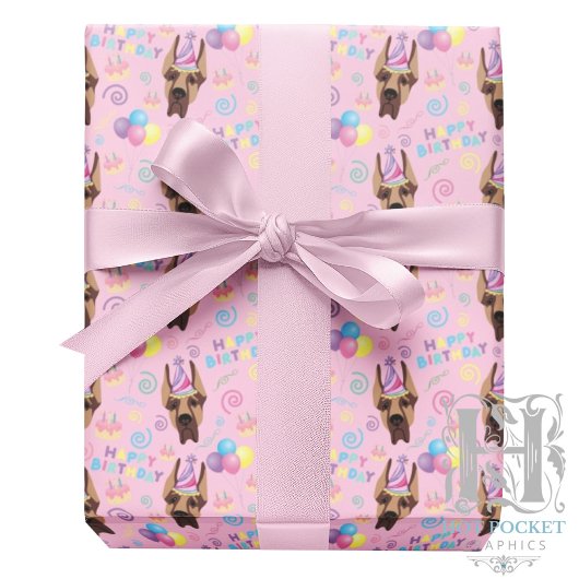 Great Dane Birthday Gift Wrapping Paper Pink ラッピングペーパー
