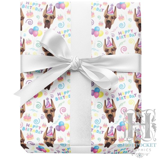 Great Dane Birthday Gift Wrapping Paper White ラッピングペーパー