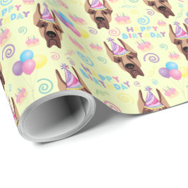 Great Dane Birthday Gift Wrapping Paper Yellow ラッピングペーパー