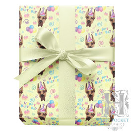 Great Dane Birthday Gift Wrapping Paper Yellow ラッピングペーパー